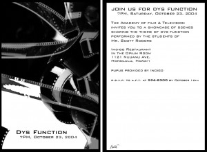 Dysfunction Invite: Design, Typography, Photo, by Faith Fay